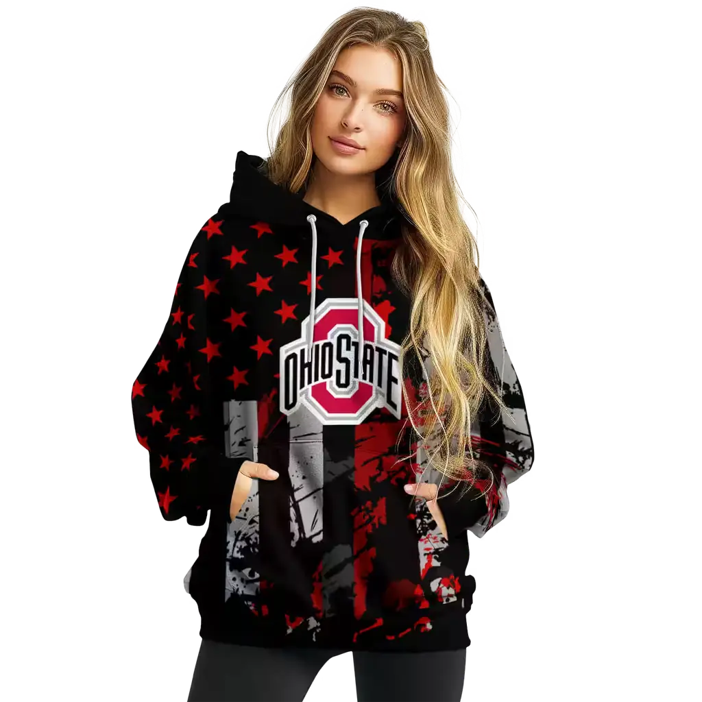 custom ohio state buckeyes distressed flag scarlet black hoodie high quality custom ohio state buckeyes distressed flag scarlet black hoodie high quality