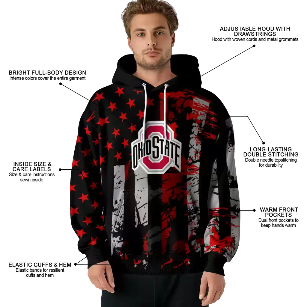 custom ohio state buckeyes distressed flag scarlet black hoodie latest model custom ohio state buckeyes distressed flag scarlet black hoodie latest model