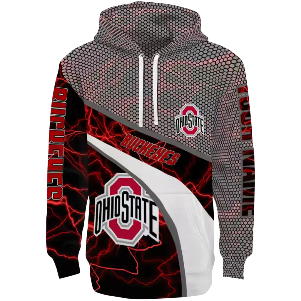 custom ohio state buckeyes hexagonal mesh scarlet black gray hoodie best selling custom ohio state buckeyes hexagonal mesh scarlet black gray hoodie best selling