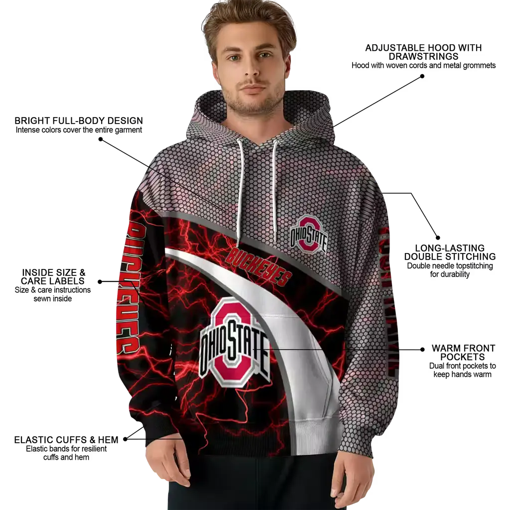 custom ohio state buckeyes hexagonal mesh scarlet black gray hoodie latest model custom ohio state buckeyes hexagonal mesh scarlet black gray hoodie latest model