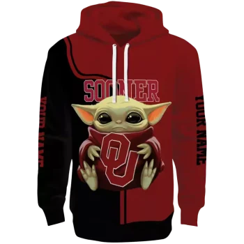 custom oklahoma sooners baby yoda crimson black hoodie best selling