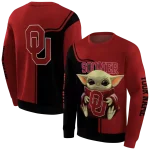 custom oklahoma sooners baby yoda crimson black hoodie best selling