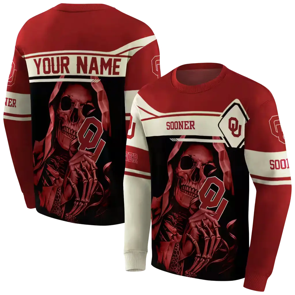 custom oklahoma sooners grim reaper crimson black hoodie premium grade custom oklahoma sooners grim reaper crimson black hoodie premium grade