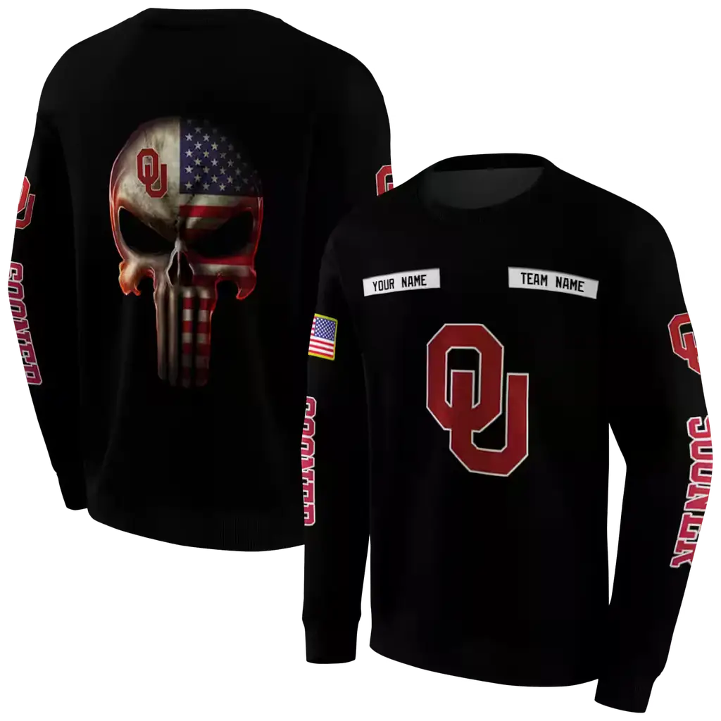 custom oklahoma sooners punisher skull black hoodie premium grade custom oklahoma sooners punisher skull black hoodie premium grade