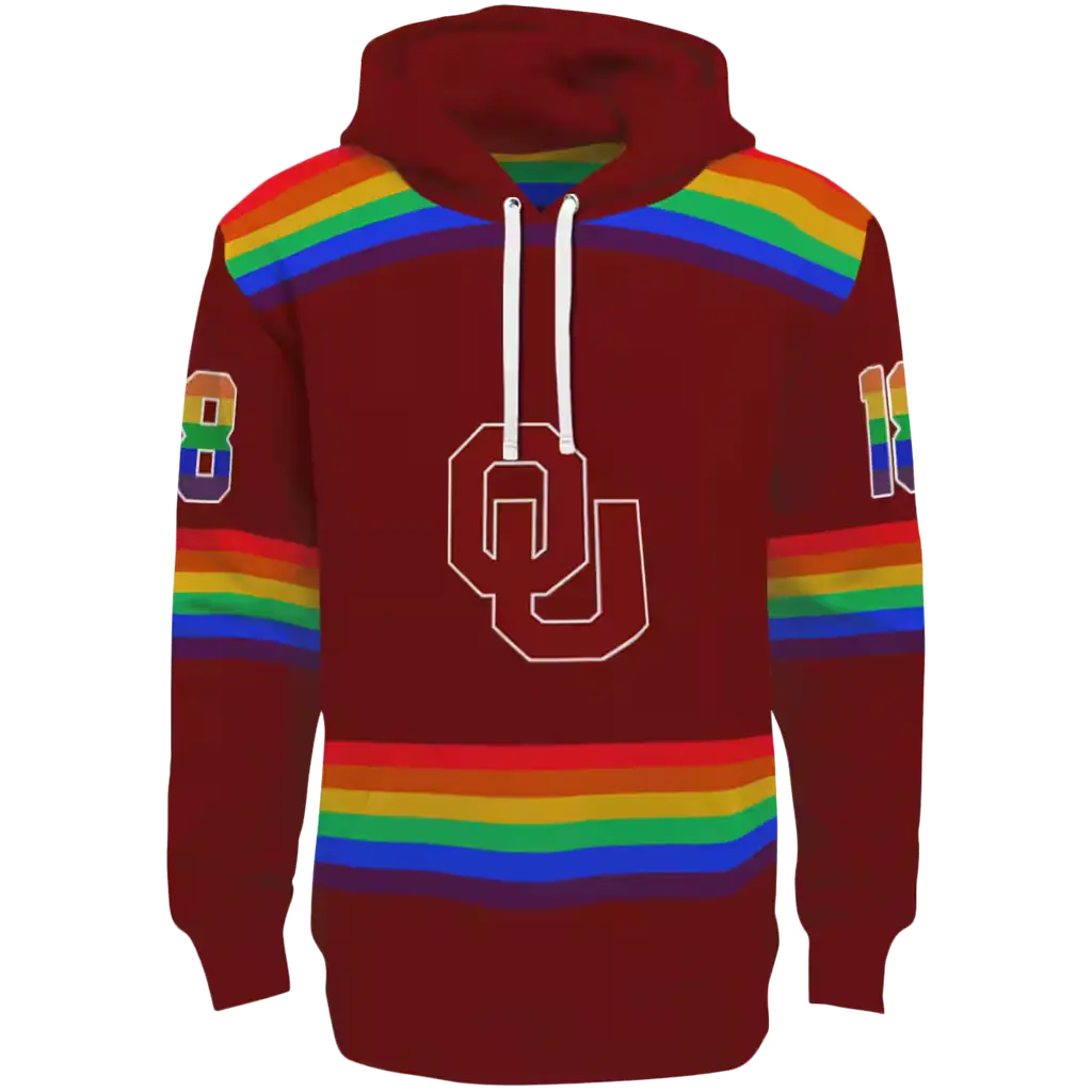 custom oklahoma sooners rainbow stripes crimson hoodie best selling custom oklahoma sooners rainbow stripes crimson hoodie best selling
