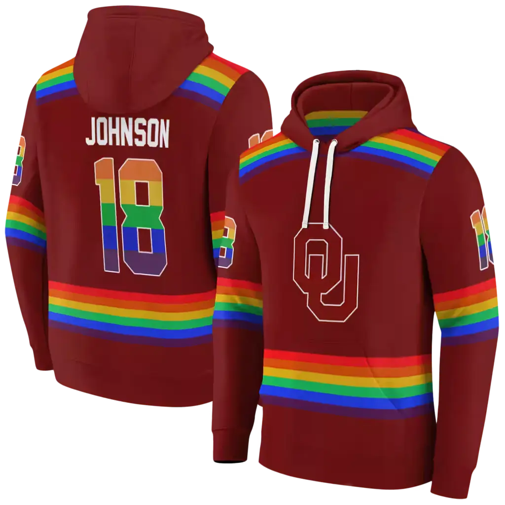 custom oklahoma sooners rainbow stripes crimson hoodie fashion forward custom oklahoma sooners rainbow stripes crimson hoodie fashion forward