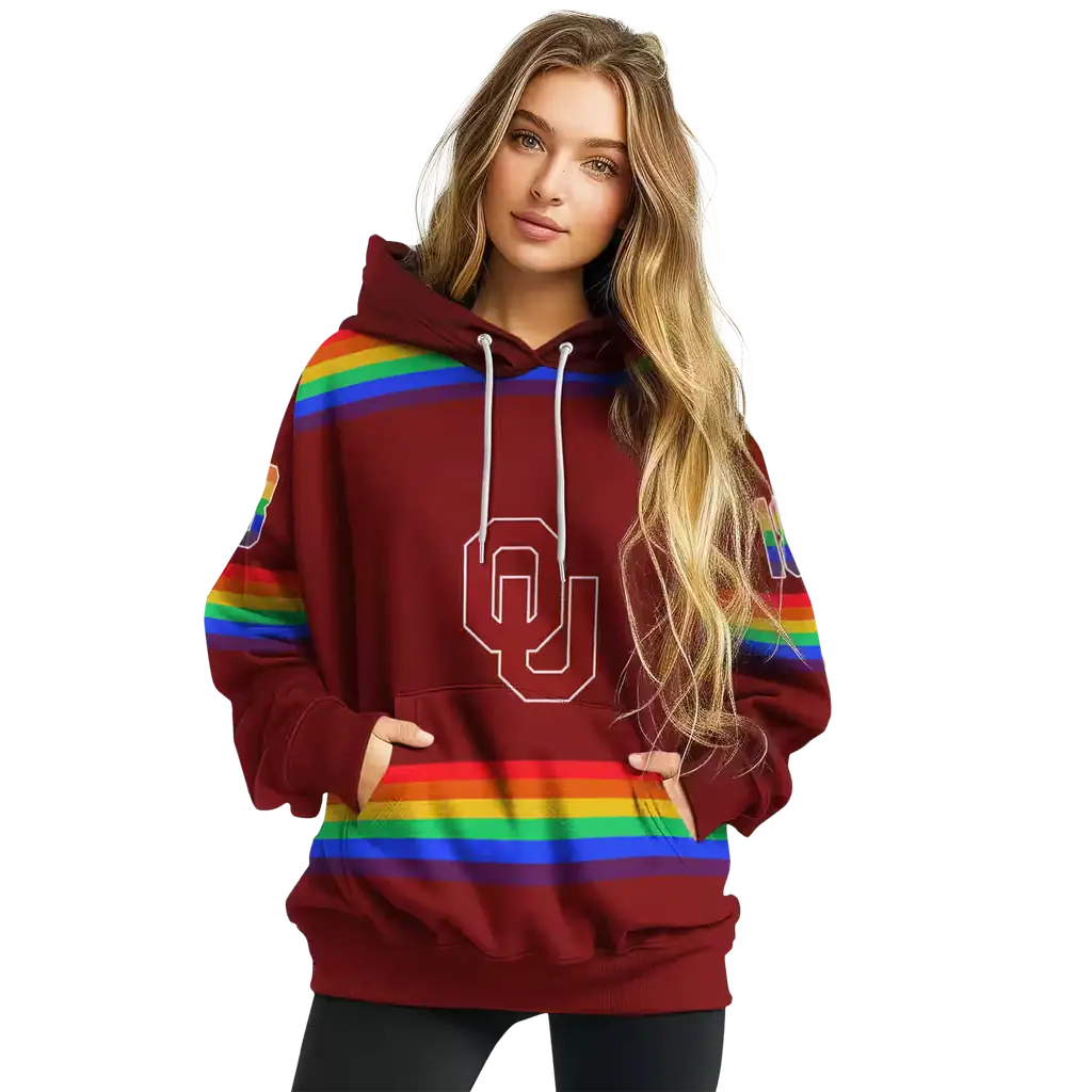 custom oklahoma sooners rainbow stripes crimson hoodie high quality custom oklahoma sooners rainbow stripes crimson hoodie high quality
