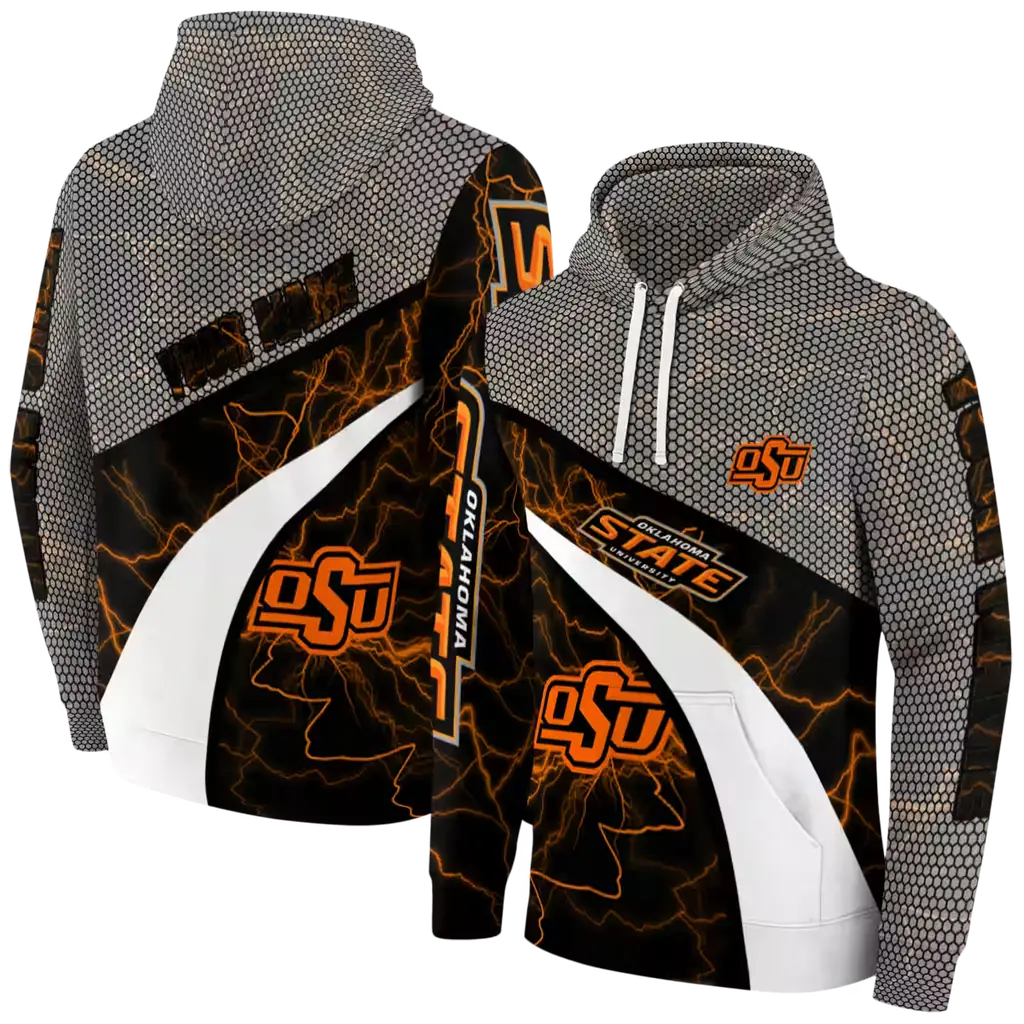 custom oklahoma state cowboys hexagonal mesh orange black gray hoodie fashion forward custom oklahoma state cowboys hexagonal mesh orange black gray hoodie fashion forward