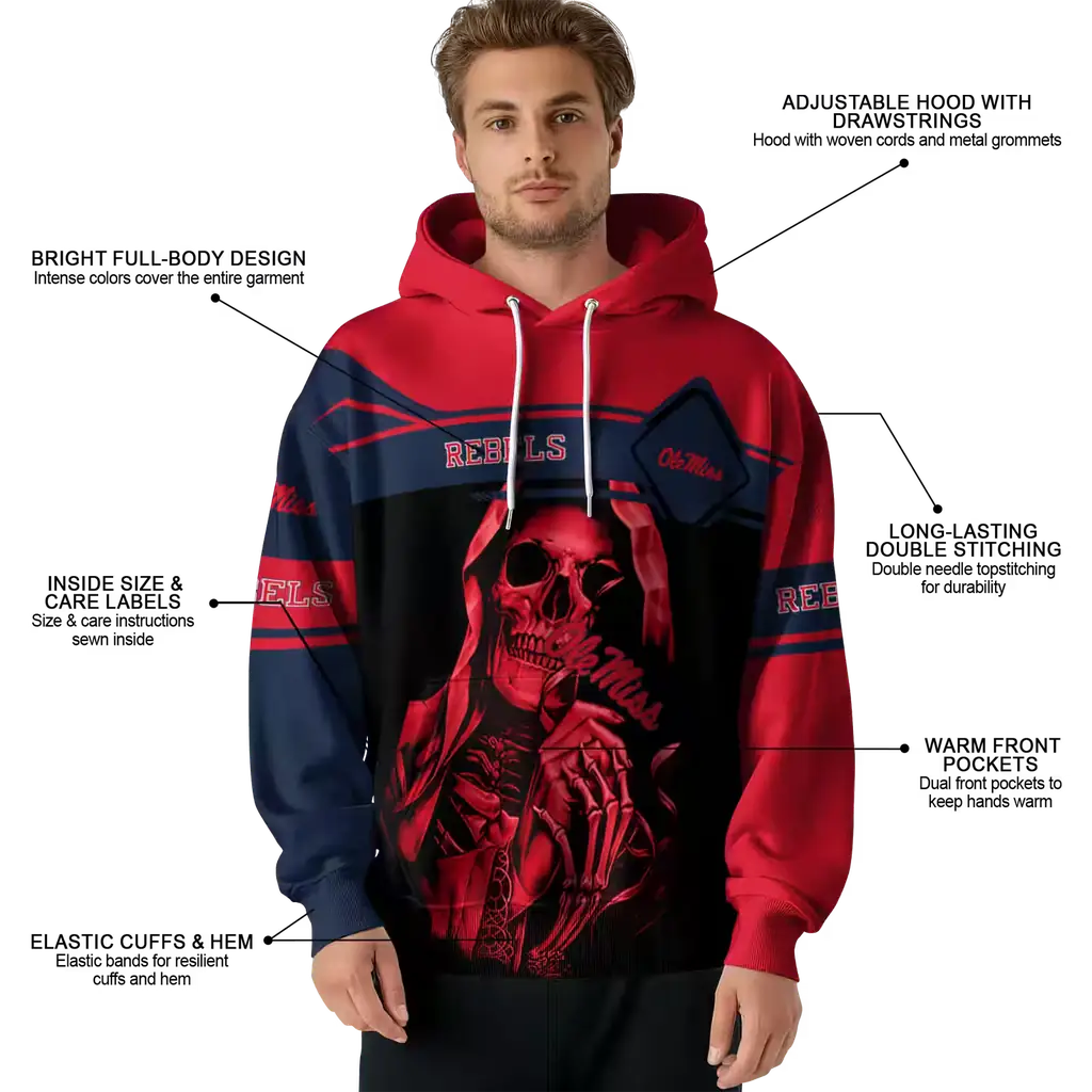 custom ole miss rebels grim reaper red black hoodie latest model custom ole miss rebels grim reaper red black hoodie latest model