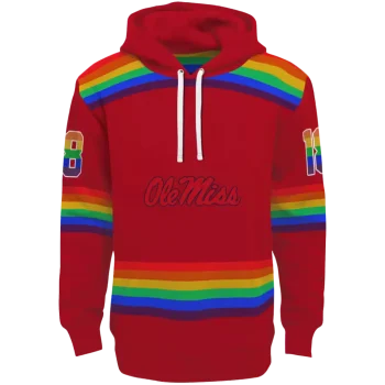 custom ole miss rebels rainbow stripes red hoodie best selling