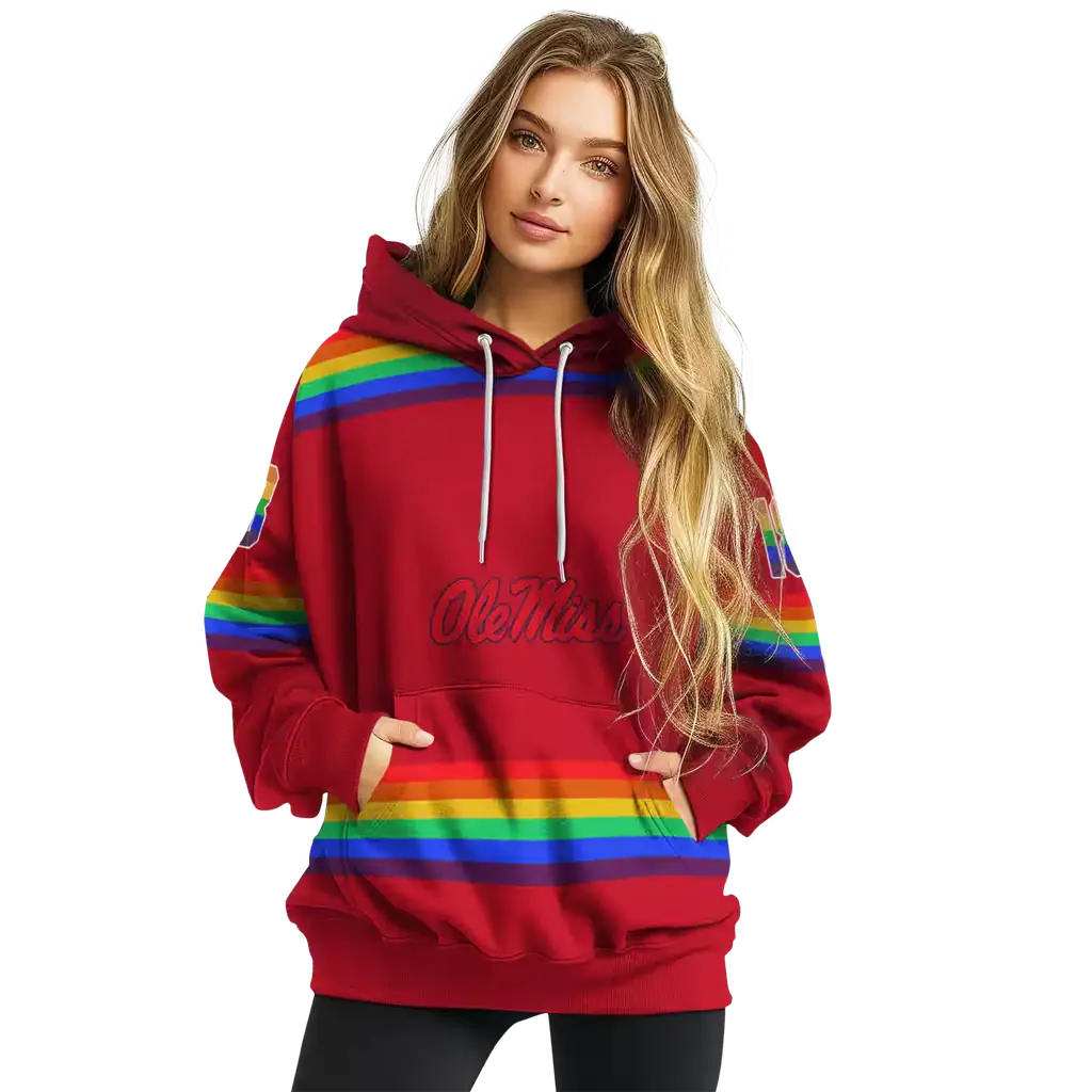 custom ole miss rebels rainbow stripes red hoodie high quality custom ole miss rebels rainbow stripes red hoodie high quality