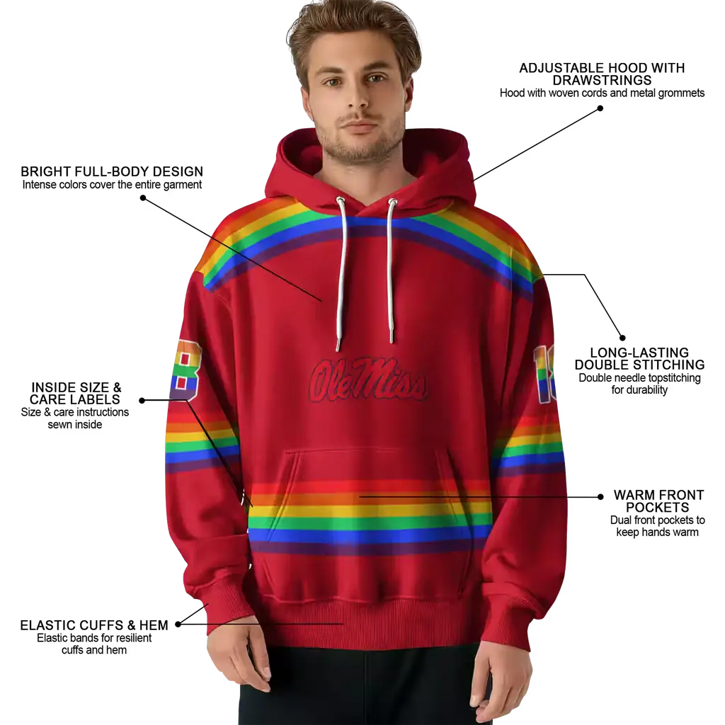 custom ole miss rebels rainbow stripes red hoodie latest model custom ole miss rebels rainbow stripes red hoodie latest model