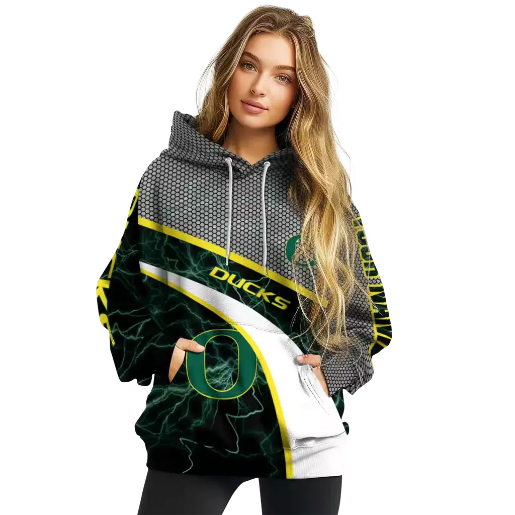 custom oregon ducks hexagonal mesh green black gray hoodie high quality custom oregon ducks hexagonal mesh green black gray hoodie high quality