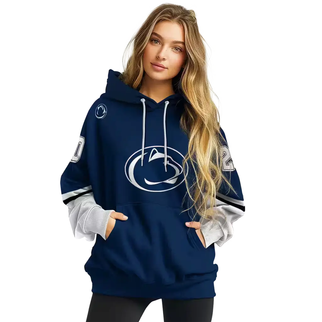 custom penn state nittany lions striped sleeves blue hoodie high quality custom penn state nittany lions striped sleeves blue hoodie high quality