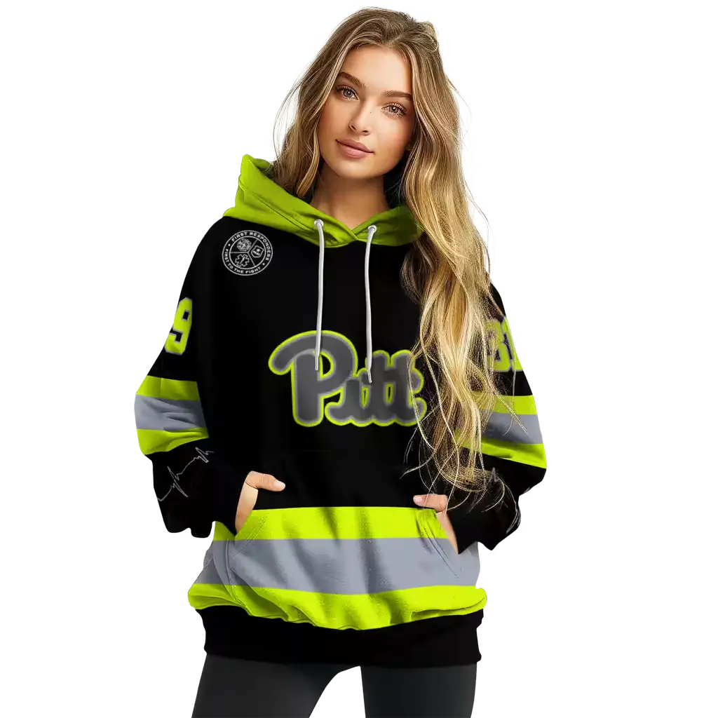 custom pittsburgh panthers safety motif black neon green hoodie high quality custom pittsburgh panthers safety motif black neon green hoodie high quality