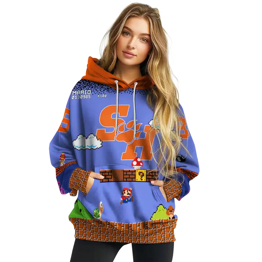 custom sam houston bearkats mario blue black hoodie high quality custom sam houston bearkats mario blue black hoodie high quality