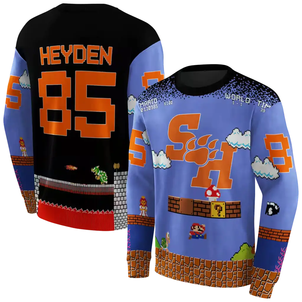 custom sam houston bearkats mario blue black hoodie premium grade custom sam houston bearkats mario blue black hoodie premium grade