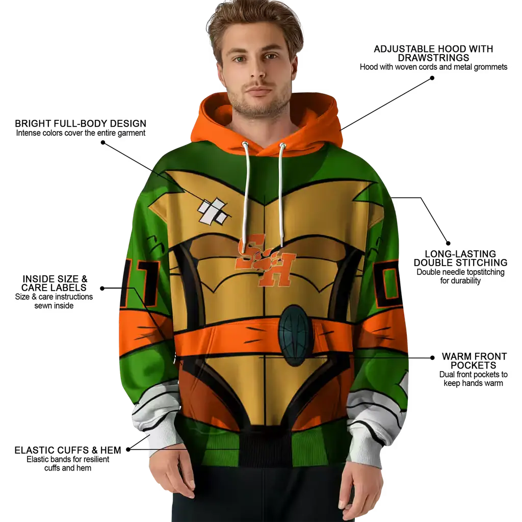 custom sam houston bearkats superhero armor orange green hoodie latest model custom sam houston bearkats superhero armor orange green hoodie latest model