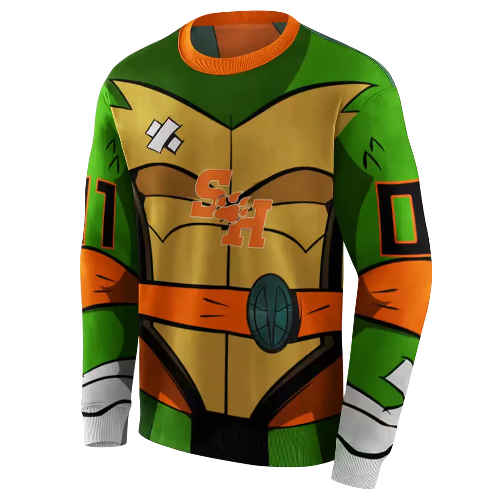 custom sam houston bearkats superhero armor orange green hoodie new arrival custom sam houston bearkats superhero armor orange green hoodie new arrival