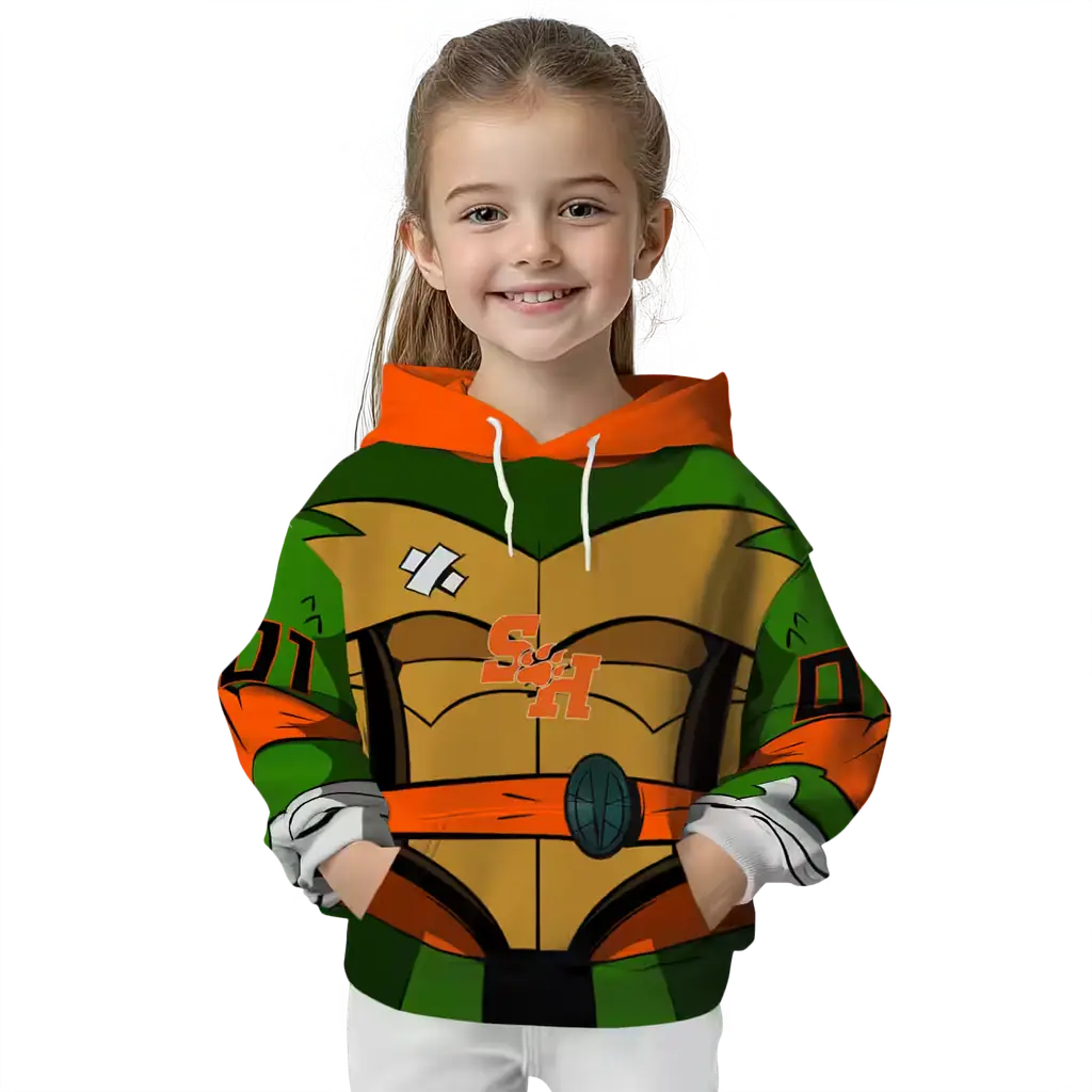 custom sam houston bearkats superhero armor orange green hoodie top rated custom sam houston bearkats superhero armor orange green hoodie top rated
