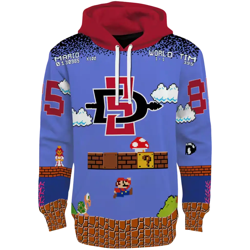 custom san diego state aztecs mario blue black hoodie best selling custom san diego state aztecs mario blue black hoodie best selling