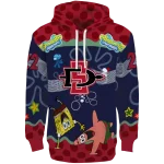 custom san diego state aztecs spongebob patrick star red navy hoodie best selling