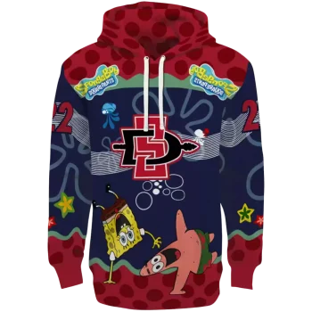 custom san diego state aztecs spongebob patrick star red navy hoodie best selling