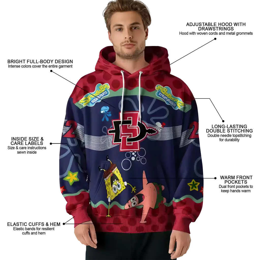 custom san diego state aztecs spongebob patrick star red navy hoodie latest model custom san diego state aztecs spongebob patrick star red navy hoodie latest model