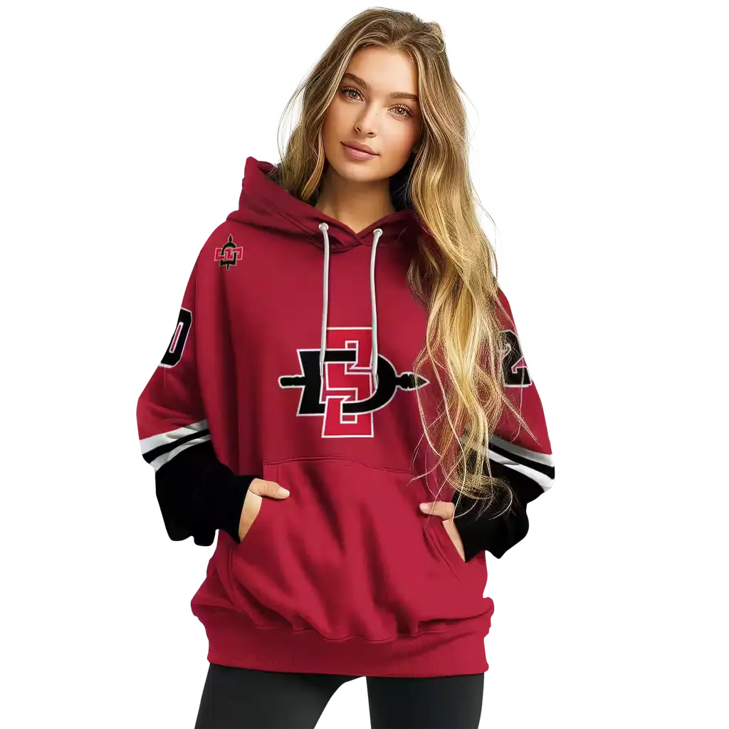 custom san diego state aztecs striped sleeves red hoodie high quality custom san diego state aztecs striped sleeves red hoodie high quality