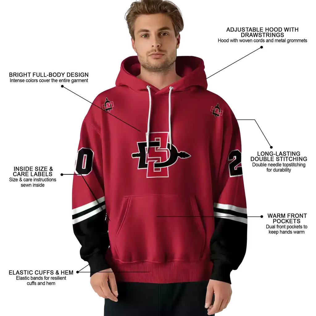 custom san diego state aztecs striped sleeves red hoodie latest model custom san diego state aztecs striped sleeves red hoodie latest model