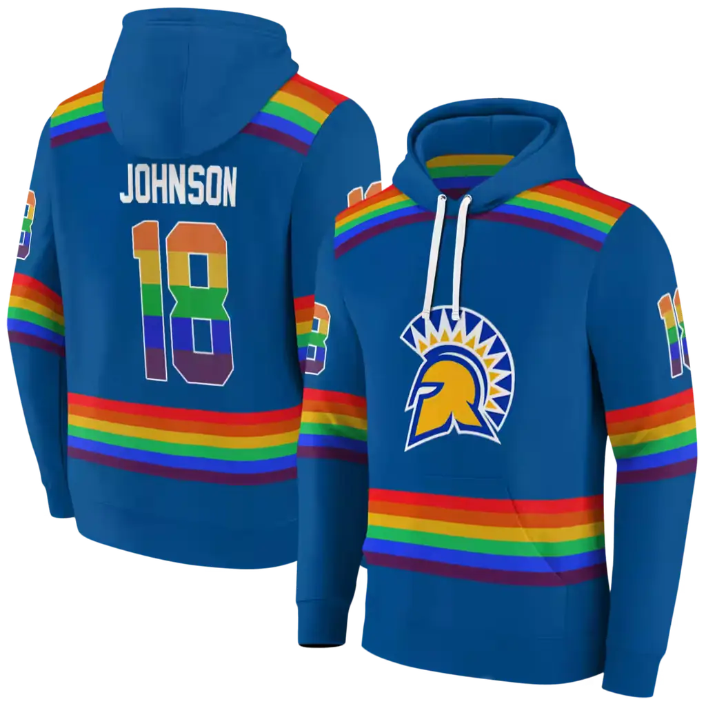 custom san jose state spartans rainbow stripes blue hoodie fashion forward custom san jose state spartans rainbow stripes blue hoodie fashion forward