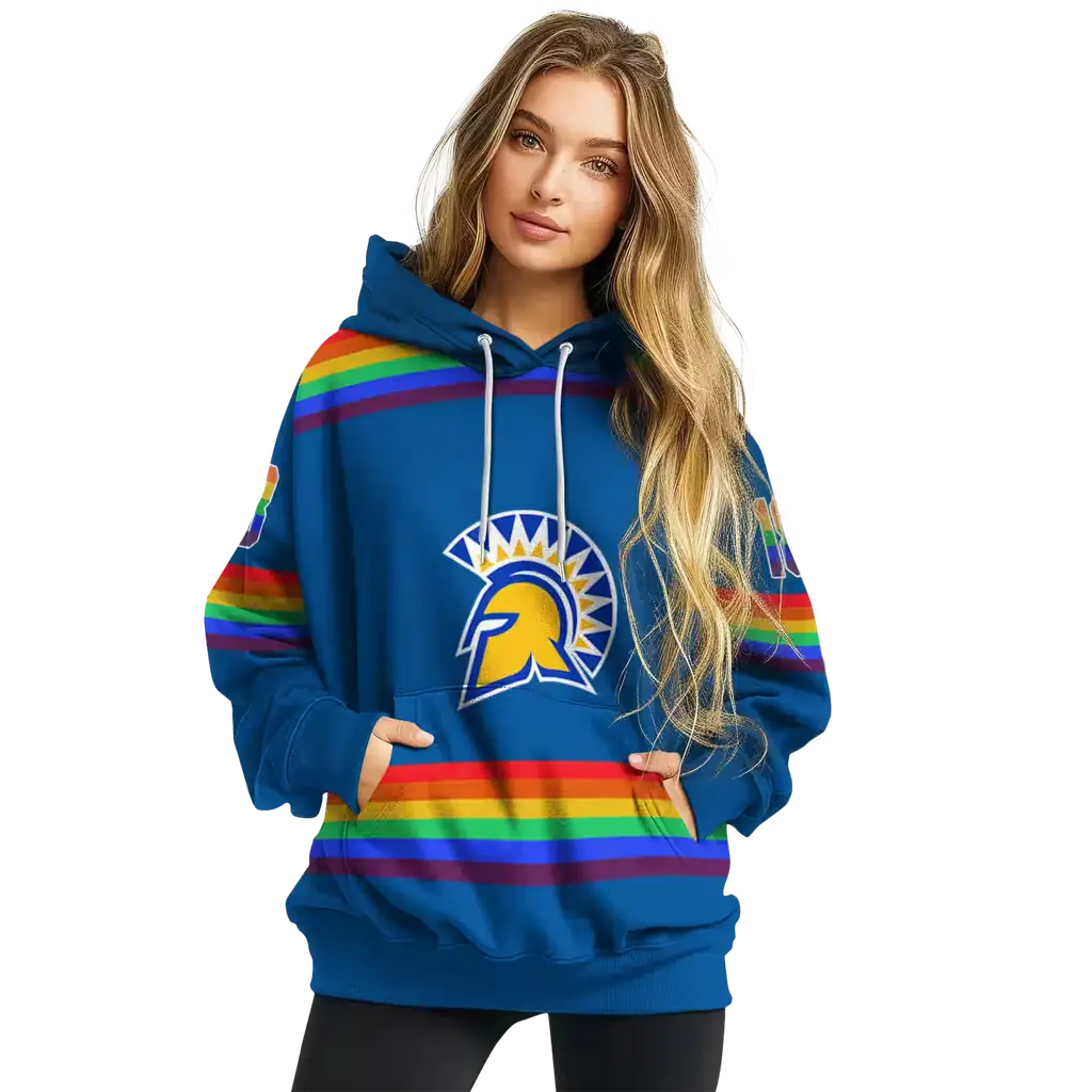 custom san jose state spartans rainbow stripes blue hoodie high quality custom san jose state spartans rainbow stripes blue hoodie high quality