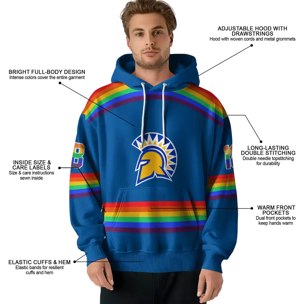 custom san jose state spartans rainbow stripes blue hoodie latest model custom san jose state spartans rainbow stripes blue hoodie latest model
