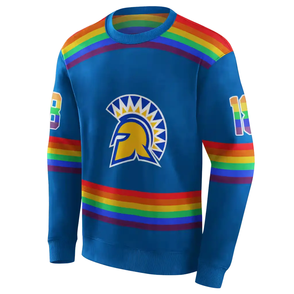custom san jose state spartans rainbow stripes blue hoodie new arrival custom san jose state spartans rainbow stripes blue hoodie new arrival