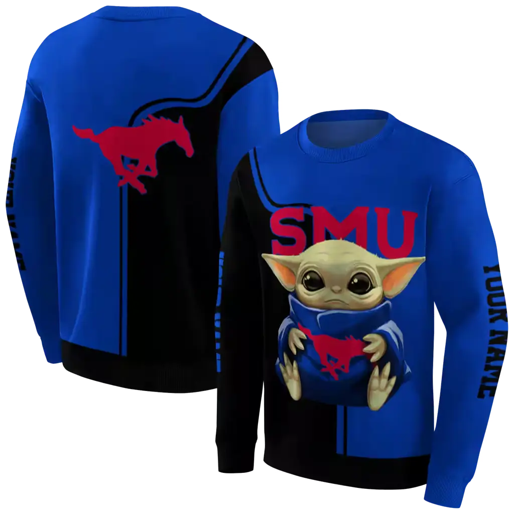 custom smu mustangs baby yoda blue black hoodie premium grade custom smu mustangs baby yoda blue black hoodie premium grade