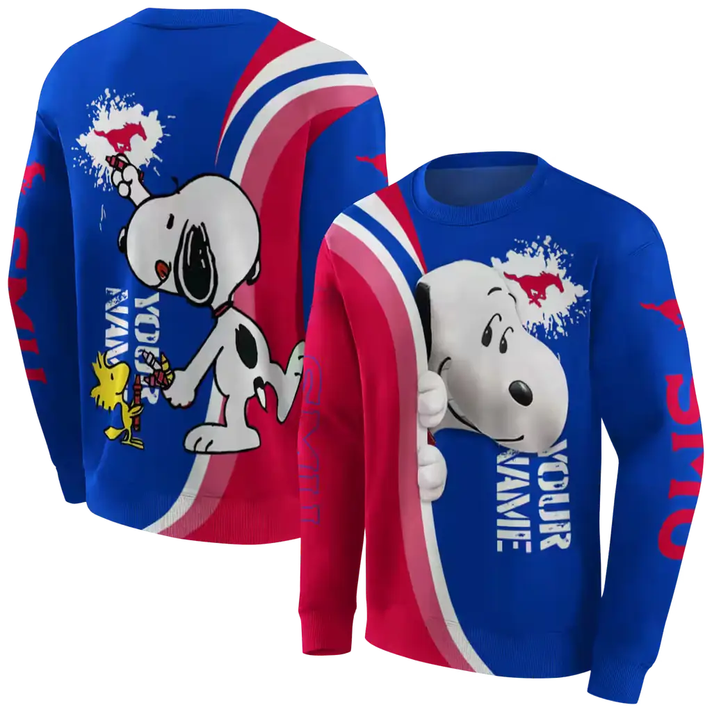 custom smu mustangs peeking snoopy blue hoodie premium grade custom smu mustangs peeking snoopy blue hoodie premium grade