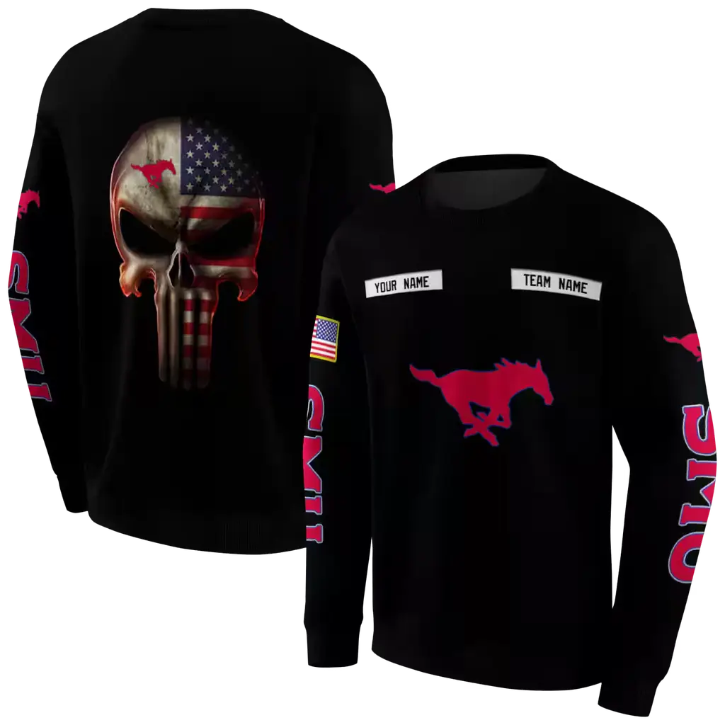 custom smu mustangs punisher skull black hoodie premium grade custom smu mustangs punisher skull black hoodie premium grade
