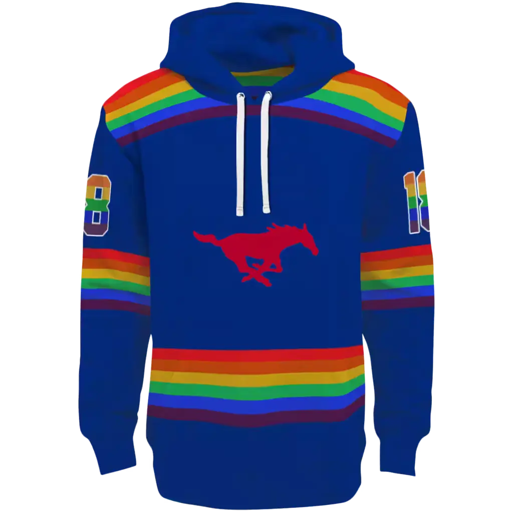 custom smu mustangs rainbow stripes blue hoodie best selling custom smu mustangs rainbow stripes blue hoodie best selling