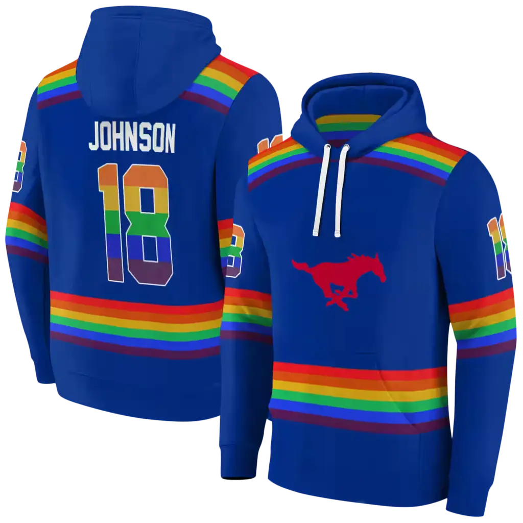 custom smu mustangs rainbow stripes blue hoodie fashion forward custom smu mustangs rainbow stripes blue hoodie fashion forward