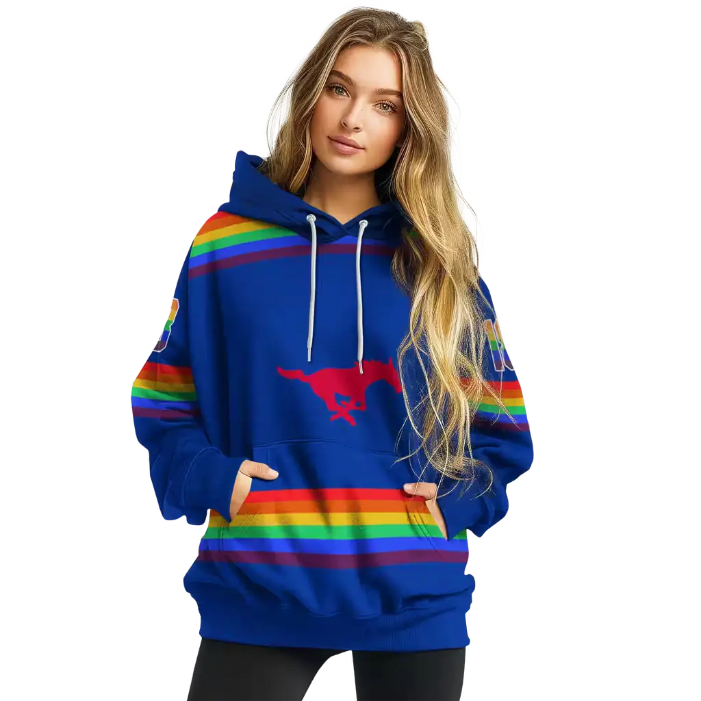 custom smu mustangs rainbow stripes blue hoodie high quality custom smu mustangs rainbow stripes blue hoodie high quality