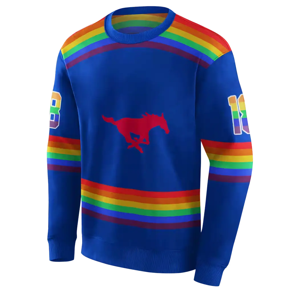 custom smu mustangs rainbow stripes blue hoodie new arrival custom smu mustangs rainbow stripes blue hoodie new arrival