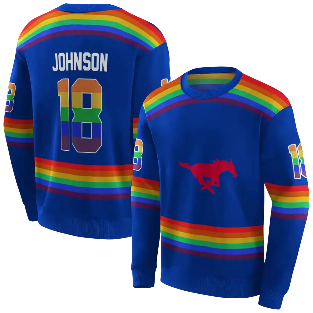custom smu mustangs rainbow stripes blue hoodie premium grade custom smu mustangs rainbow stripes blue hoodie premium grade