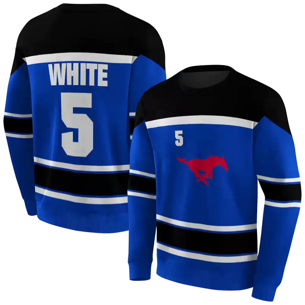 custom smu mustangs striped pattern blue hoodie premium grade custom smu mustangs striped pattern blue hoodie premium grade
