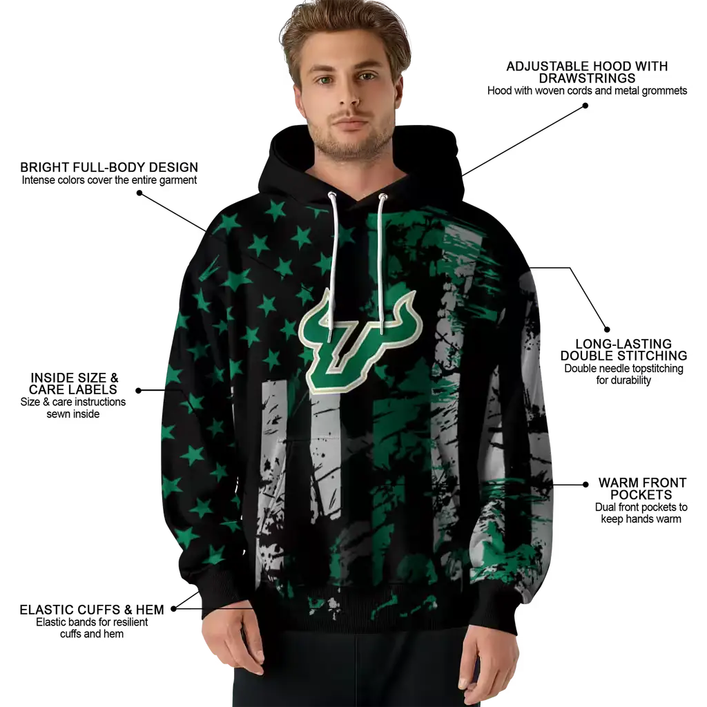 custom south florida bulls distressed flag green black hoodie latest model custom south florida bulls distressed flag green black hoodie latest model