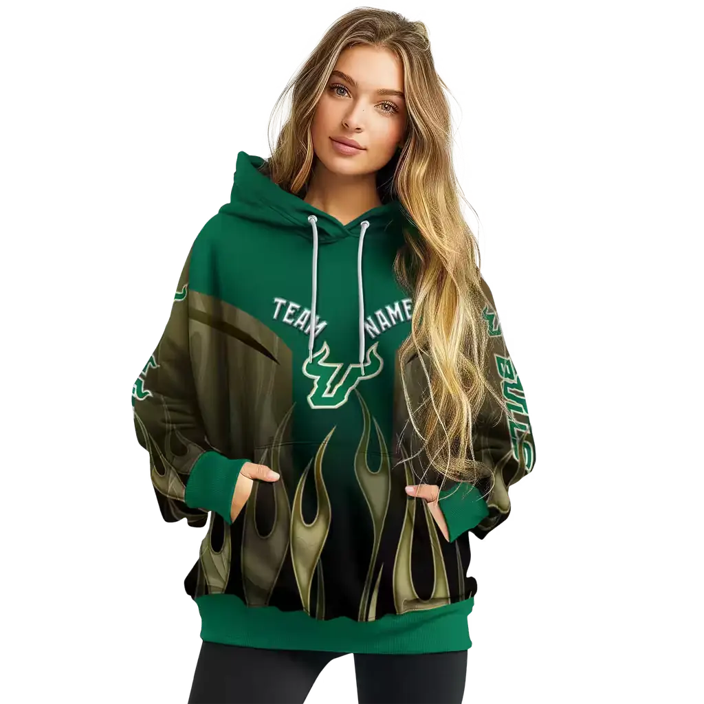 custom south florida bulls flame design green hoodie high quality custom south florida bulls flame design green hoodie high quality