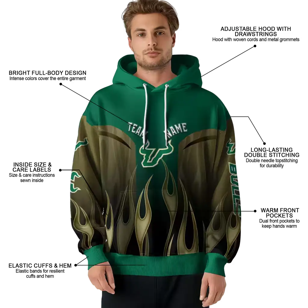 custom south florida bulls flame design green hoodie latest model custom south florida bulls flame design green hoodie latest model