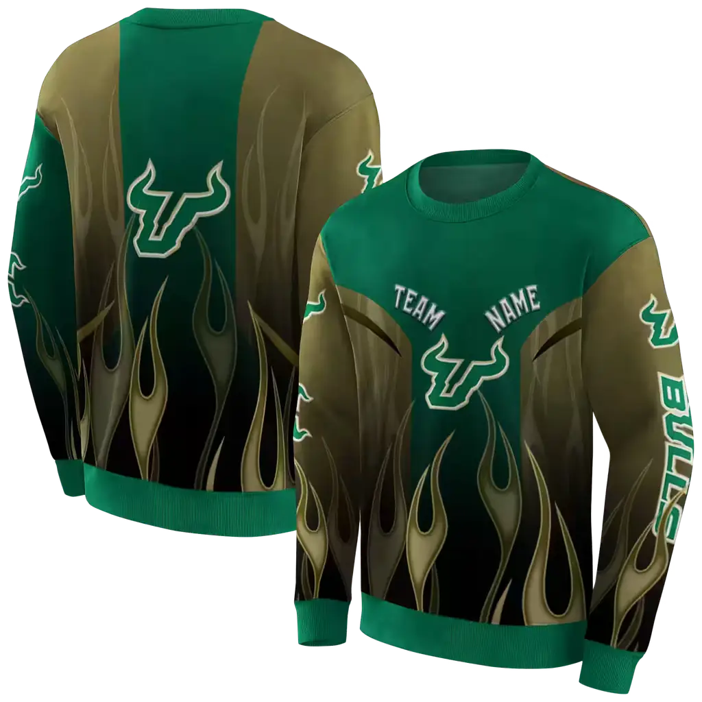 custom south florida bulls flame design green hoodie premium grade custom south florida bulls flame design green hoodie premium grade