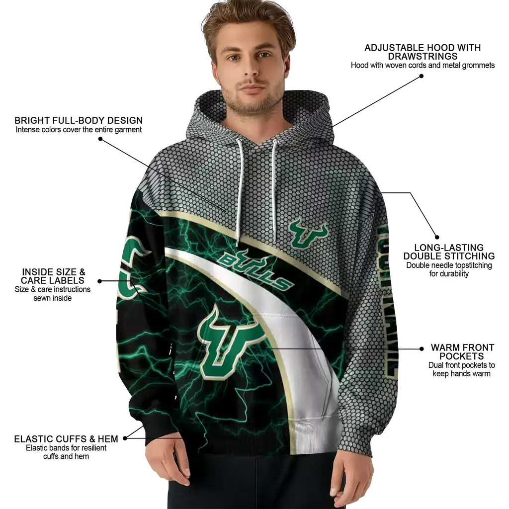 custom south florida bulls hexagonal mesh green black gray hoodie latest model custom south florida bulls hexagonal mesh green black gray hoodie latest model