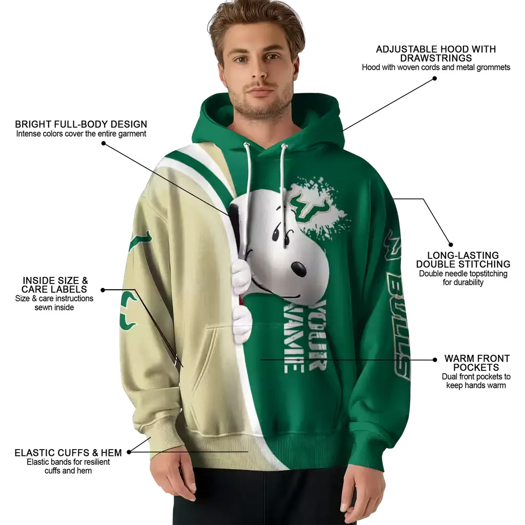 custom south florida bulls peeking snoopy green hoodie latest model custom south florida bulls peeking snoopy green hoodie latest model