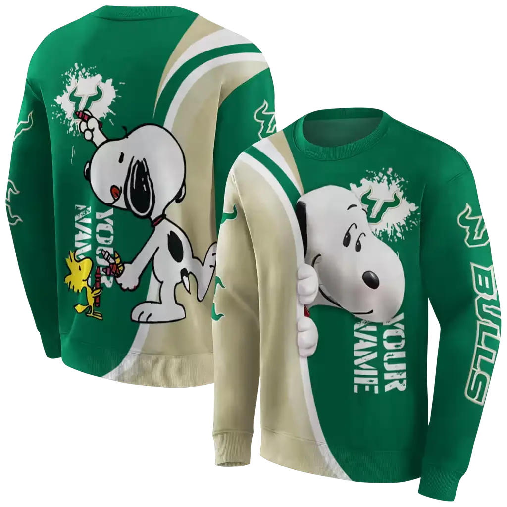 custom south florida bulls peeking snoopy green hoodie premium grade custom south florida bulls peeking snoopy green hoodie premium grade